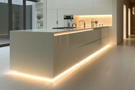 12V LED strip for under-counter task bars and retail showcase shelving.